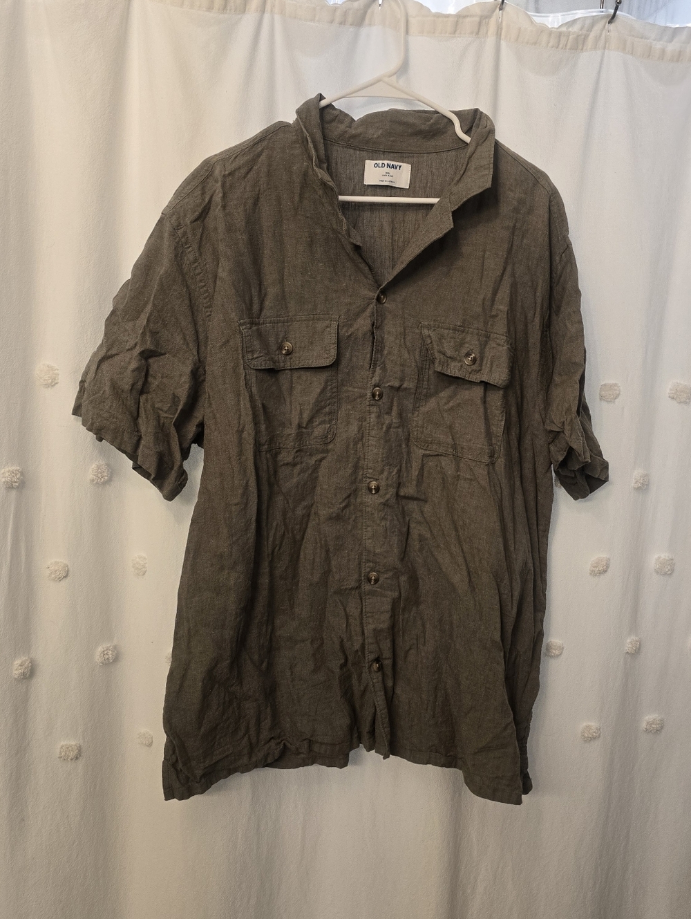 Old Navy Men's Short Sleeve Button-Down Shirt in Olive Size Xxl Linen Blend